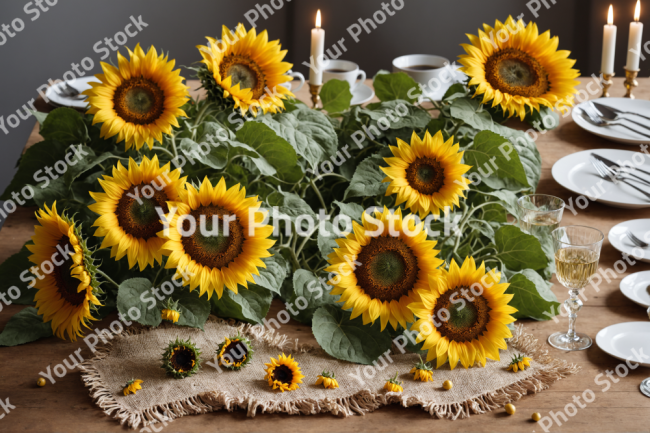 Stock Photo of Sunflowers decoration over the table