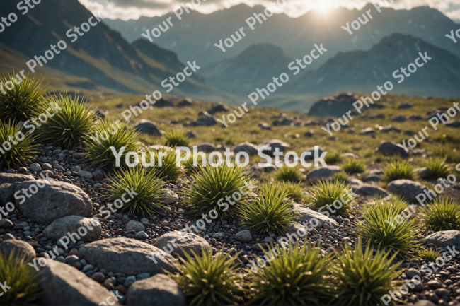 Stock Photo of Big landscape rocks in the desert fround and mountains