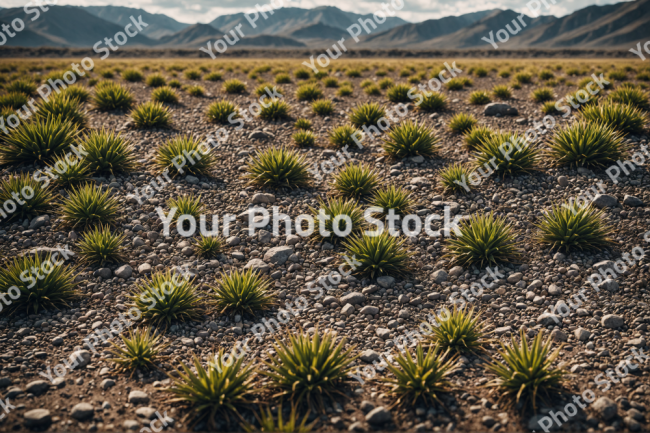 Stock Photo of Big landscape rocks in the desert fround and mountains on the background
