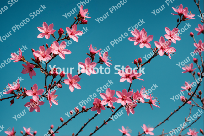 Stock Photo of Branch with pink flower tree and blue sky