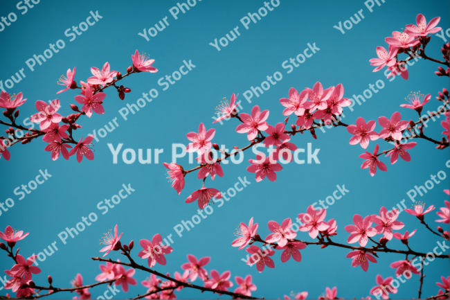 Stock Photo of Branch with pink flower tree branch and blue sky