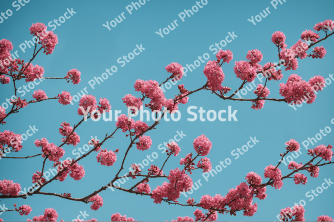 Stock Photo of Branch with pink flower tree branch and blue sky big