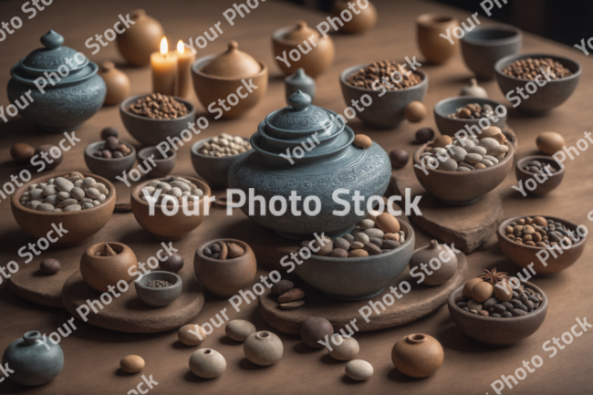 Stock Photo of Zen decorations object ceramic yoga and rocks