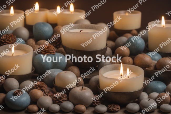 Stock Photo of Candles over rocks decorations zen mode