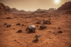 Mars expedition orange sky martian