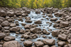 Stock Photo of River water long exposure,rocks on the nature