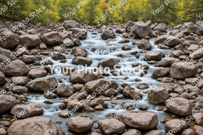 Stock Photo of River water long exposure,rocks on the nature