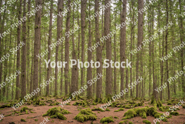 Stock Photo of Green forest on the day big trees