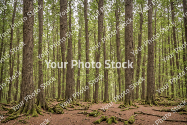 Stock Photo of Green forest on the day big trees