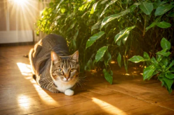 Stock Photo of Cat on the wood floor with light from window