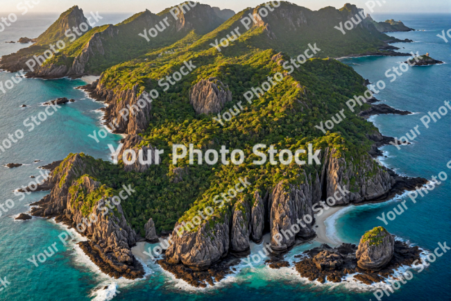 Stock Photo of Big island on the ocean tropical paradaise