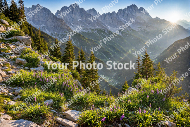 Stock Photo of Forest landscape in the mountains wiht nature grass