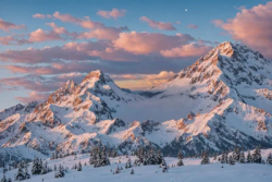 Stock Photo of Snow mountain sunset with beautiful clouds