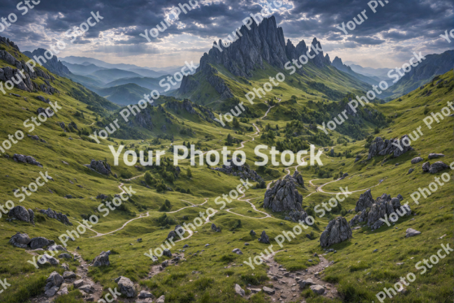 Stock Photo of Landscape nature rocks and mountains overcast day