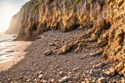 Stock Photo of Beach sand with rocks cliff enviroment sunset
