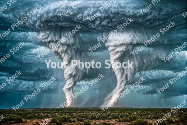 Stock Photo of Double twister storm on the sky on farm