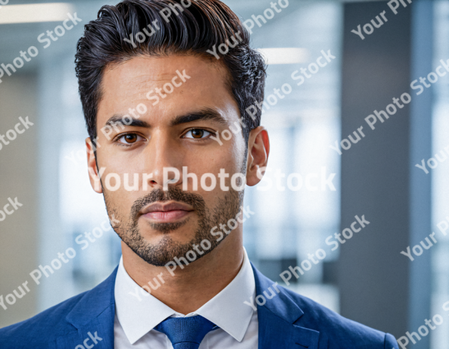 Stock Photo of Young man director executive office stock, with beard and blue outfit