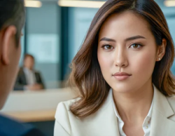 Filipina woman stock office executive business face conversation