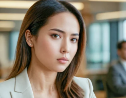 Stock Photo of Filipina woman stock office serious business