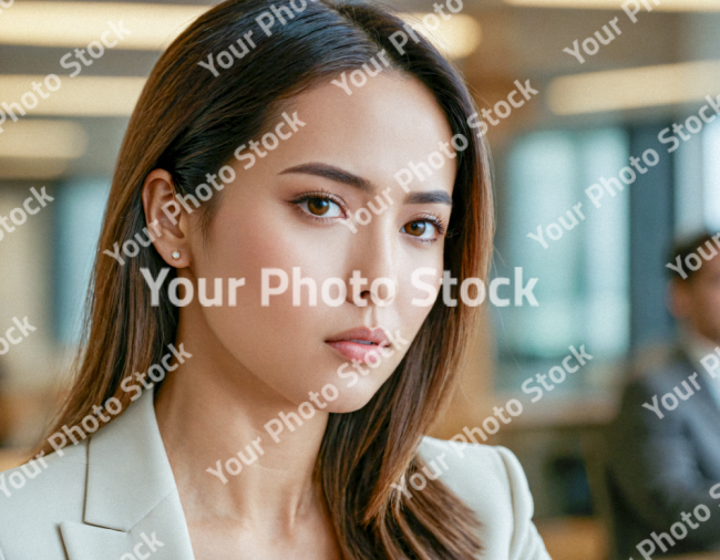 Stock Photo of Filipina woman stock office serious business
