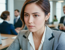 Latina woman in the office executive interview face girl