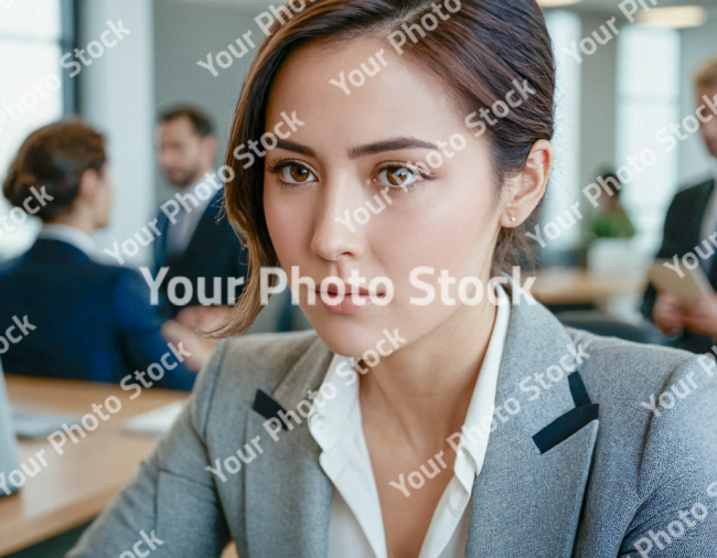 Stock Photo of Latina woman in the office executive interview face girl