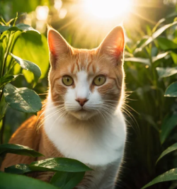 Stock Photo of Cat in the garden sunset orange cat looking the camera