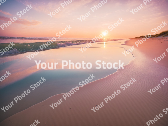 Stock Photo of Sunrise pink orange beach paradise sea