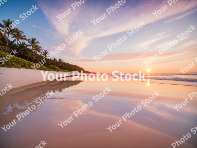 Stock Photo of Sunset sky beach tropical reflection water sea sunrise