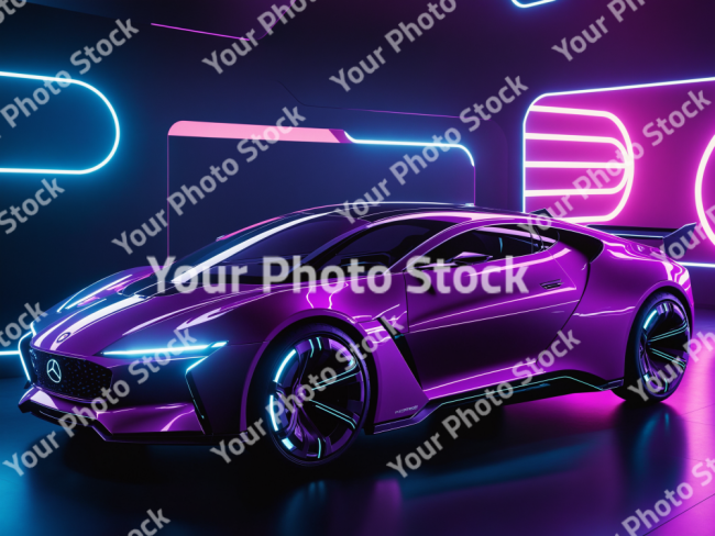 Stock Photo of Futuristic car design concept pink cyberpunk