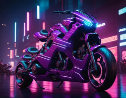 Stock Photo of Motorcycle concept design cyberpunk neon pink scifi
