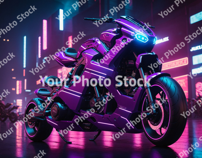 Stock Photo of Motorcycle concept design cyberpunk neon pink scifi