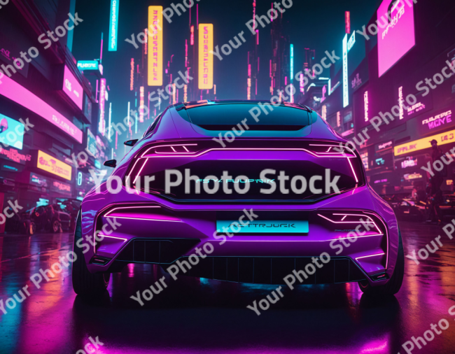 Stock Photo of Car design in the city concept art design neon city cyberpunk