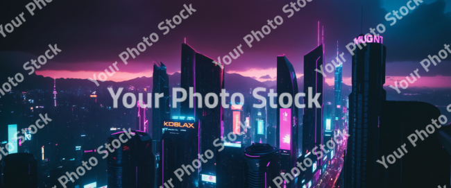 Stock Photo of Cyberpunk city in the night concept art design sunset neon scifi