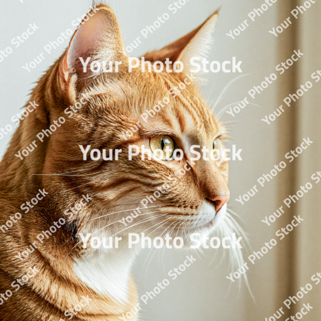 Stock Photo of Cat orange and white portrait in home