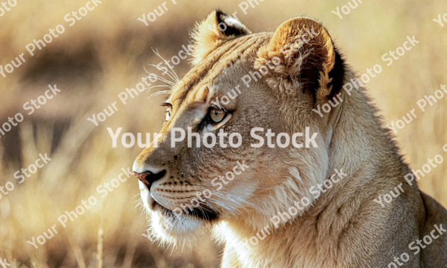 Stock Photo of Young lion in the jungle looking the nature animal