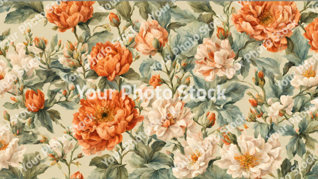 Stock Photo of Vintage flowers wallpaper background design 2d illustration print decor