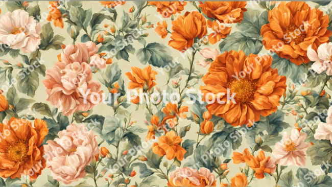 Stock Photo of Vintage flowers wallpaper background design 2d illustration print decor