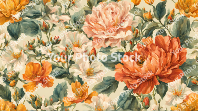 Stock Photo of Vintage flowers wallpaper background design 2d illustration print decor