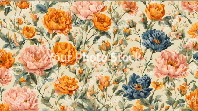 Stock Photo of Vintage flowers wallpaper background design 2d illustration print decor