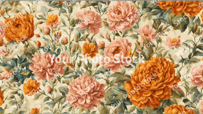 Stock Photo of Vintage flowers wallpaper background design 2d illustration print decor