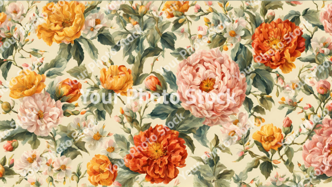 Stock Photo of Vintage flowers wallpaper background design 2d illustration print decor