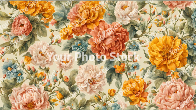 Stock Photo of Vintage flowers wallpaper background design 2d illustration print decor