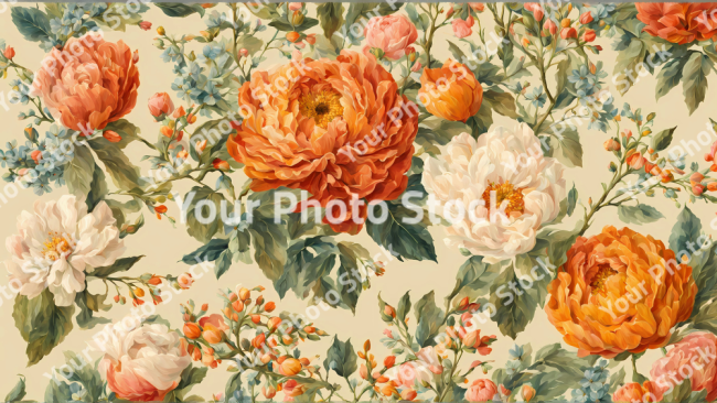 Stock Photo of Vintage flowers wallpaper background design 2d illustration print decor