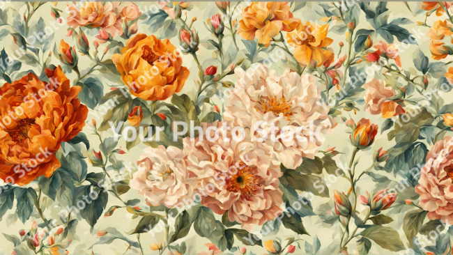 Stock Photo of Vintage flowers wallpaper background design 2d illustration print decor