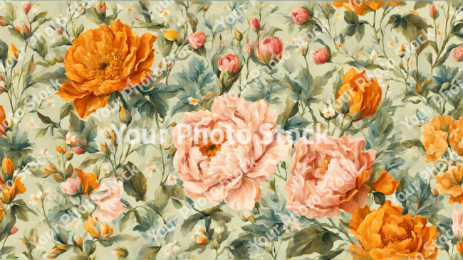 Stock Photo of Vintage flowers wallpaper background design 2d illustration print decor