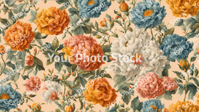 Stock Photo of Vintage flowers wallpaper background design 2d illustration print decor