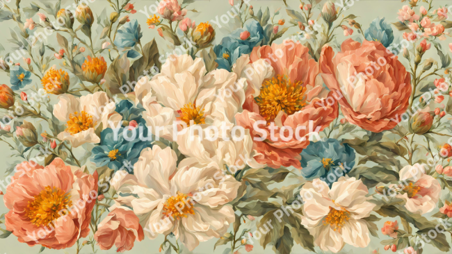 Stock Photo of Vintage flowers wallpaper background design 2d illustration print decor