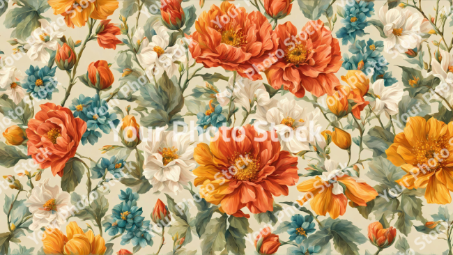 Stock Photo of Vintage flowers wallpaper background design 2d illustration print decor