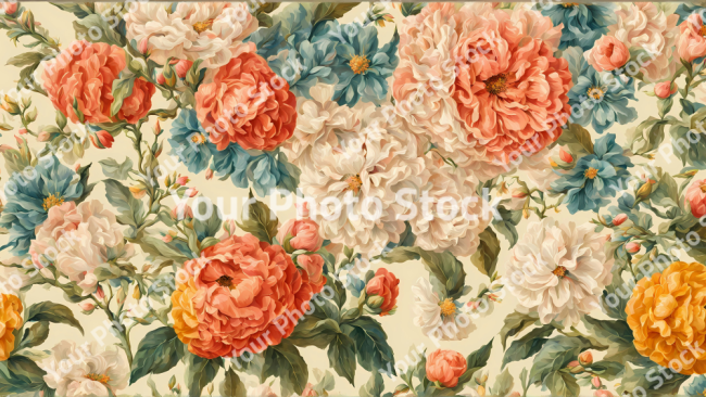 Stock Photo of Vintage flowers wallpaper background design 2d illustration print decor